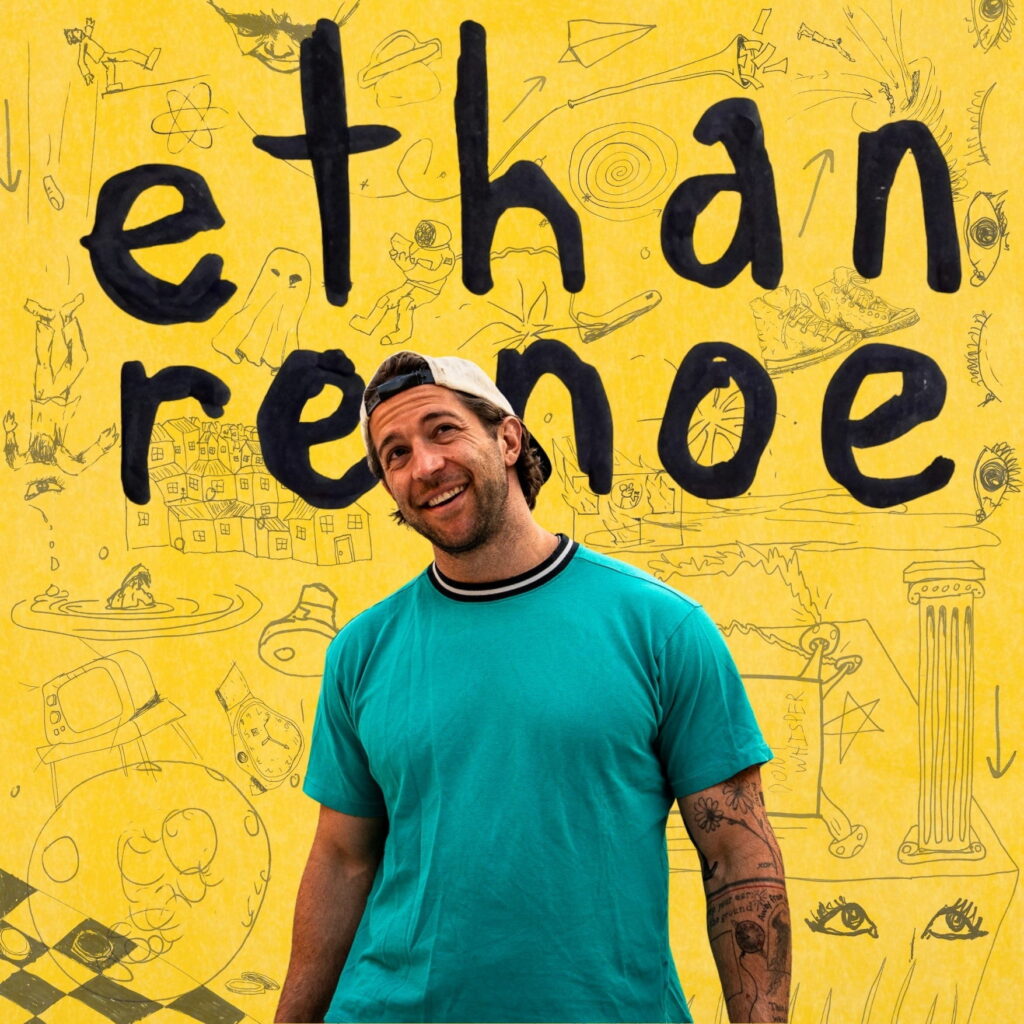 Ethan Renoe podcast cover featuring Ethan against a yellow illustrated background.